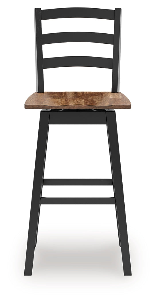 Bar stool viewed from side illustrating swivel function