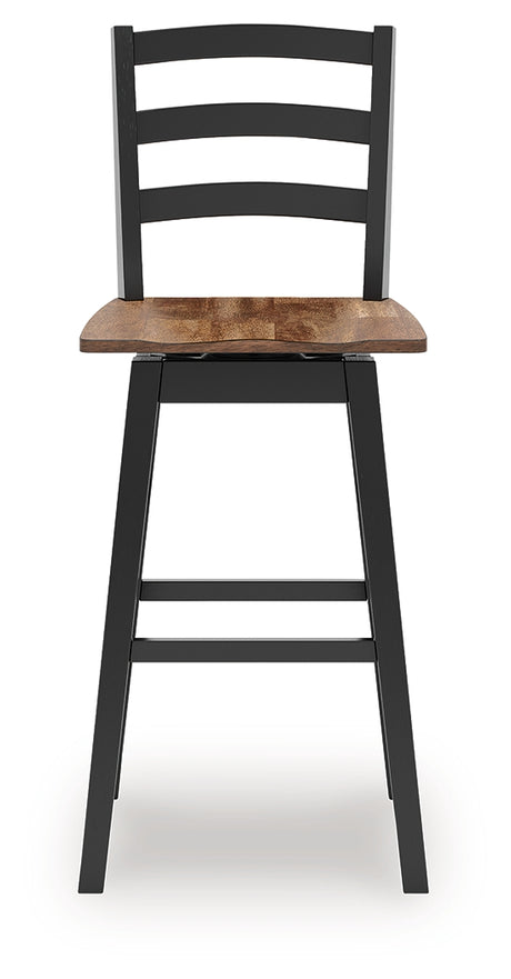 Bar stool viewed from side illustrating swivel function