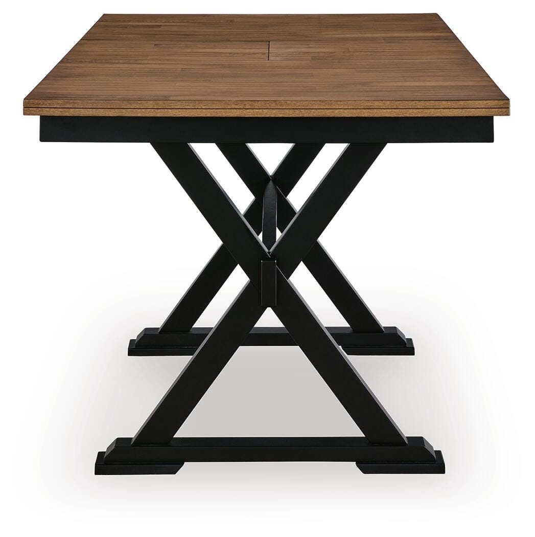 Side angle showing trestle base in satin black finish
