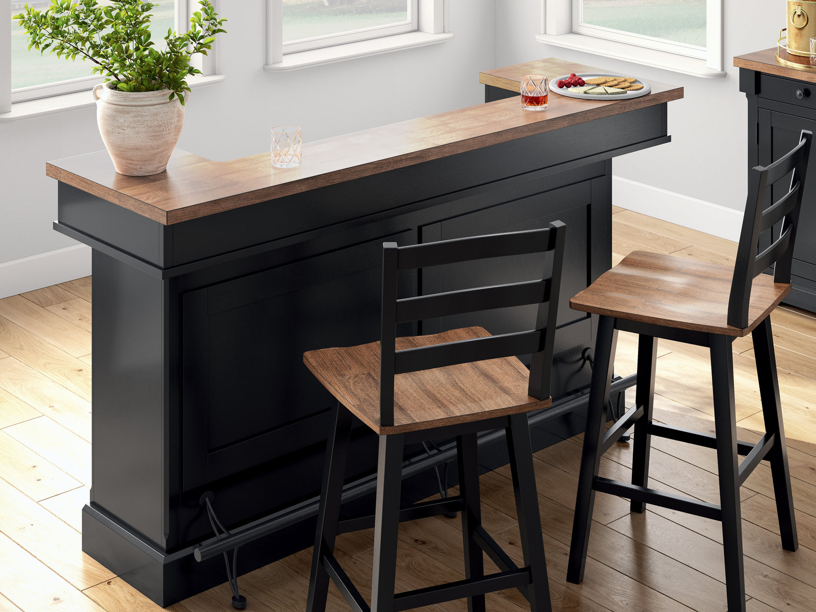 Wildenauer Brown/Black Bar and 2 Bar Height Barstools