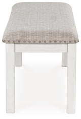 Close-up of upholstery and nailhead trim on Robbinsdale bench