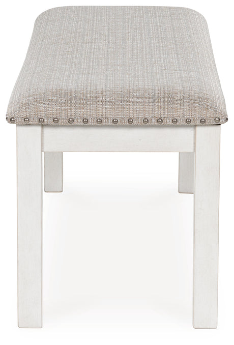 Close-up of upholstery and nailhead trim on Robbinsdale bench