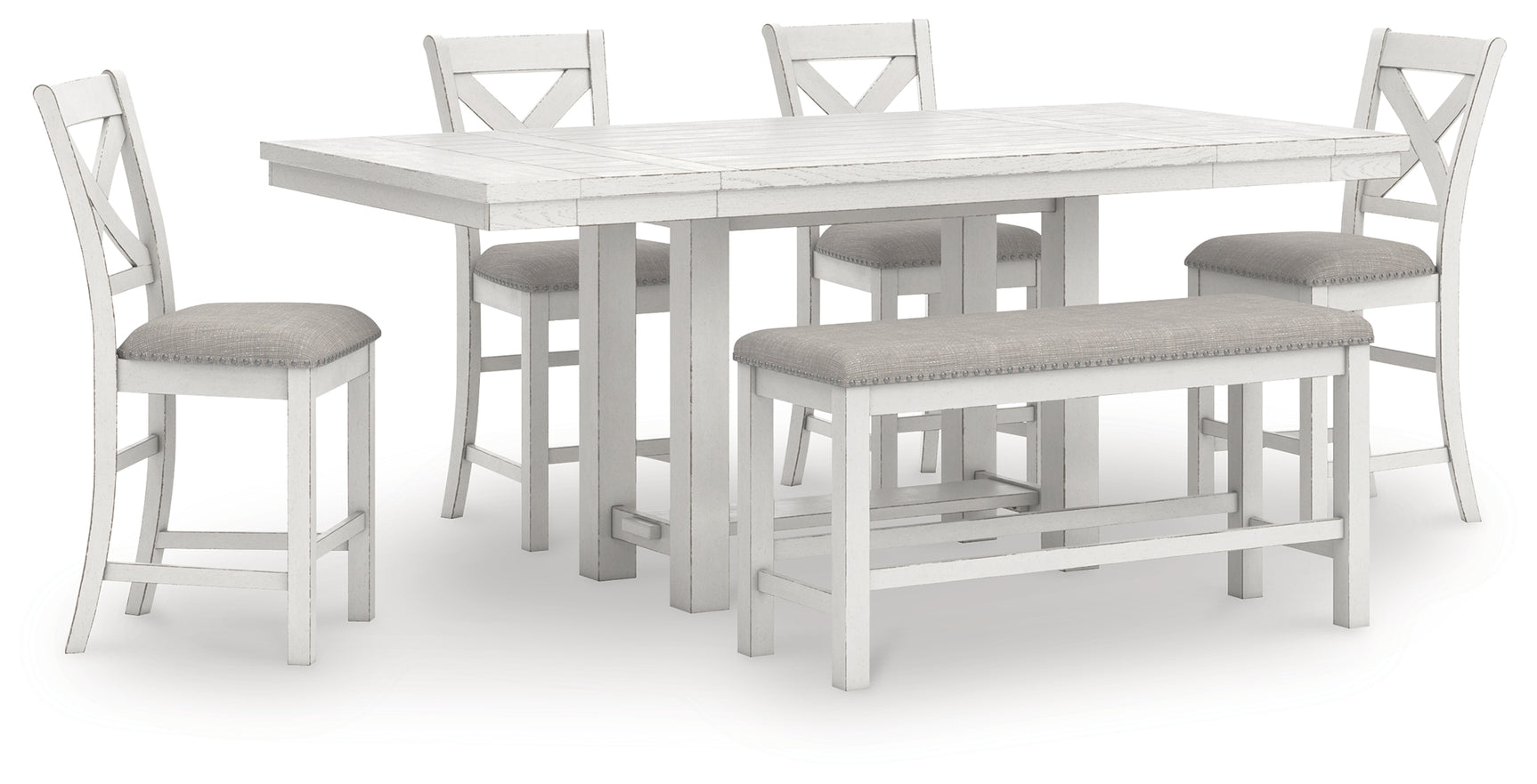 Side angle of Robbinsdale counter height dining table and barstools
