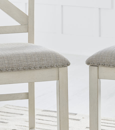 Table edge detail in antique white finish