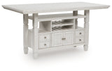 Robbinsdale Antique White Counter Height Dining Table angled closed storage view