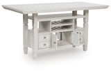 Robbinsdale Antique White Counter Height Dining Table angled open storage view