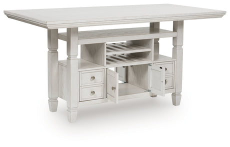 Robbinsdale Antique White Counter Height Dining Table angled open storage view