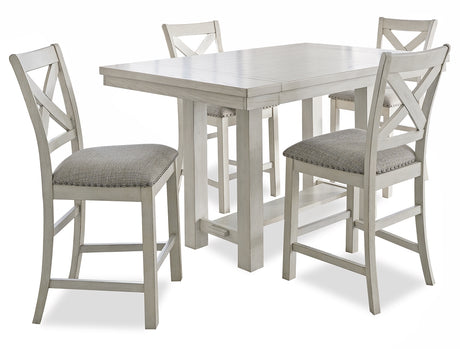 Robbinsdale dining table angled view showing tabletop and barstools