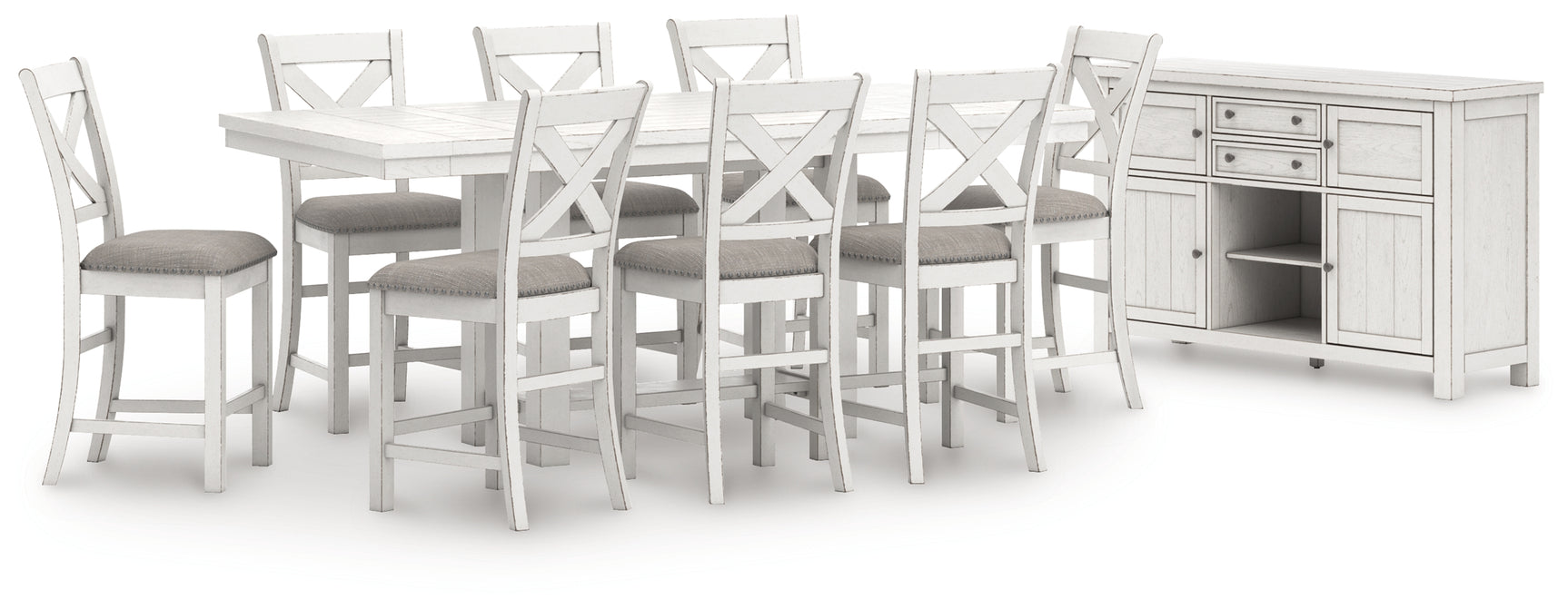 Robbinsdale Antique White Counter Height Dining Table and 8 Barstools with Storage