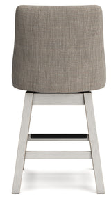 Robbinsdale Antique White Upholstered Counter Height Barstool assembly details