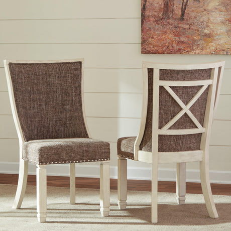 Back view of Bolanburg Two-Tone Dining Chair showing slatted design and wood finish