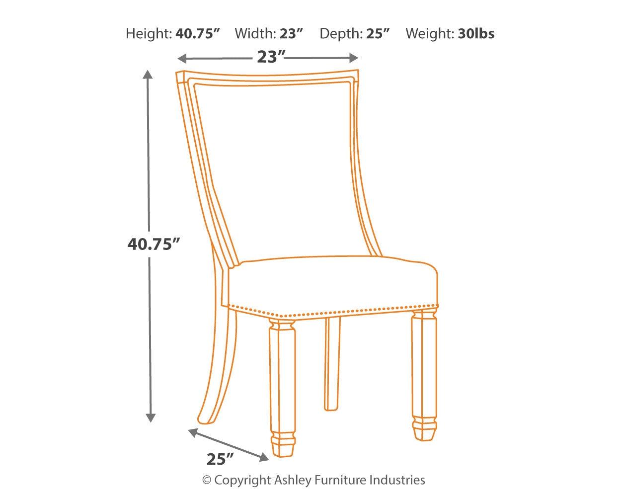 Dimension illustration of Bolanburg Two-Tone Dining Chair with measurements