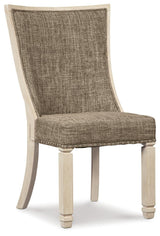 Side view of Bolanburg Two-Tone Dining Chair highlighting two-tone upholstery and wood frame
