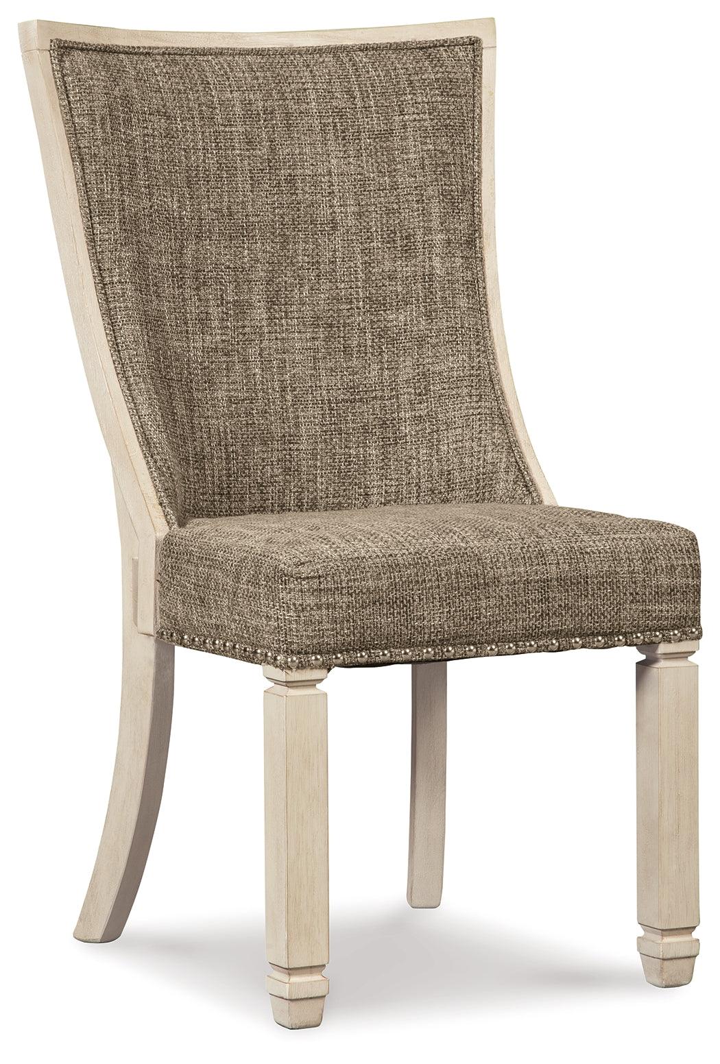 Side view of Bolanburg Two-Tone Dining Chair highlighting two-tone upholstery and wood frame