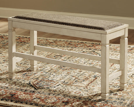 Bolanburg two-tone counter height dining bench close-up of nailhead trim