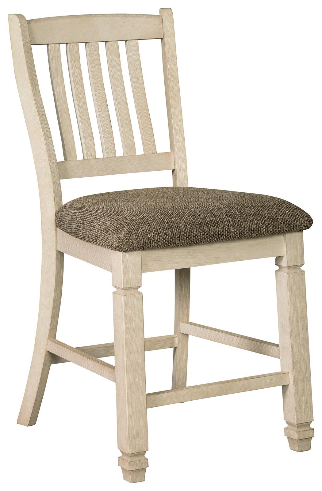 Bolanburg Two-tone Counter Height Bar Stool side view highlighting raked back and footrest