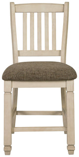 Bolanburg Two-tone Counter Height Bar Stool head-on view showing upholstered seat and wood frame