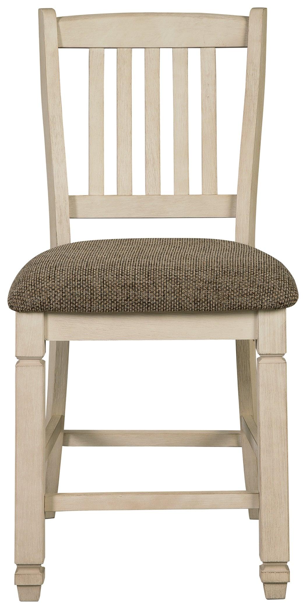 Bolanburg Two-tone Counter Height Bar Stool head-on view showing upholstered seat and wood frame