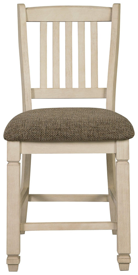 Bolanburg Two-tone Counter Height Bar Stool head-on view showing upholstered seat and wood frame