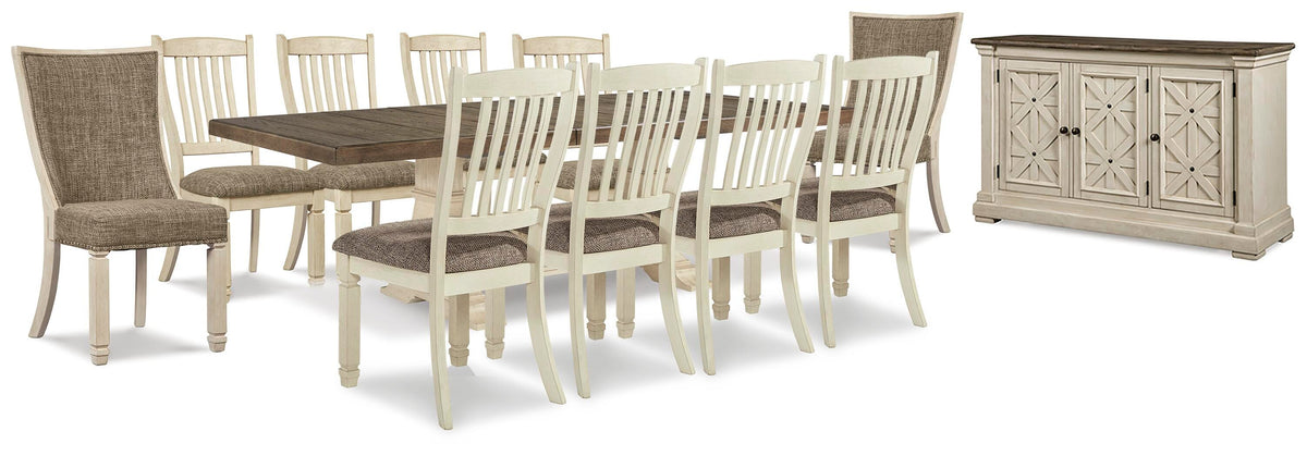 Bolanburg Antique White Dining Set — Table + 8 Side Chairs + 2 Arm Chairs