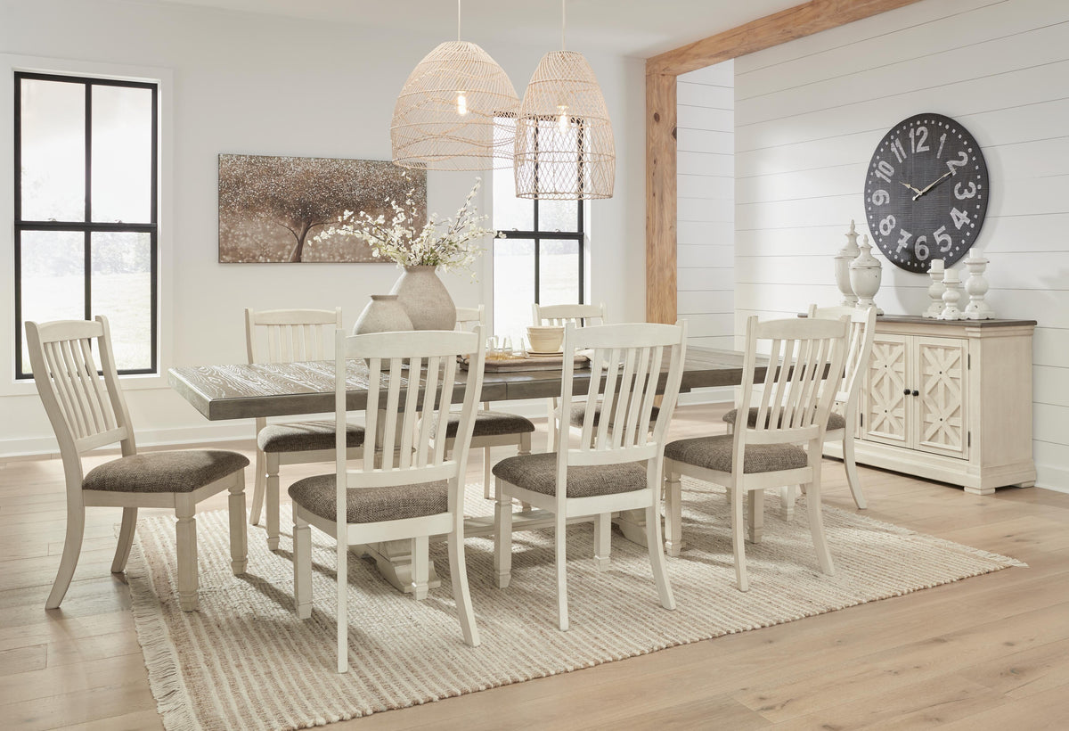 Bolanburg Antique White Dining Set — Table + 8 Side Chairs + Storage