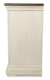 Close-up of distressed white finish on server door