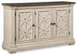 Bolanburg Dining Server angled side view showing distressed white finish