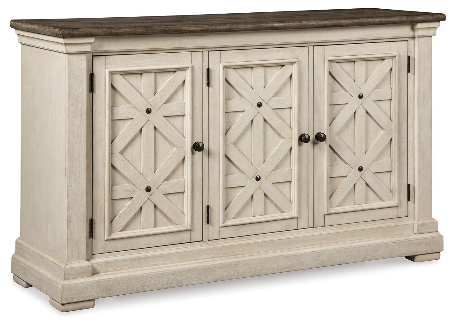 Bolanburg Dining Server angled side view showing distressed white finish