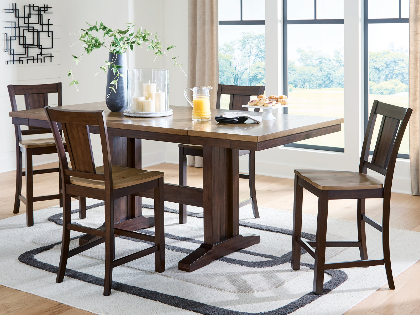 Rylandeen Light Brown/Dark Brown Counter Height Dining Table and 4 Barstools