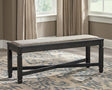 Tyler Creek Black and Grayish Brown Upholstered Dining Bench front angle