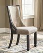 Tyler Creek black and grayish brown upholstered dining chair - angled front view