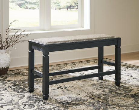Front view showing backless upholstered seating