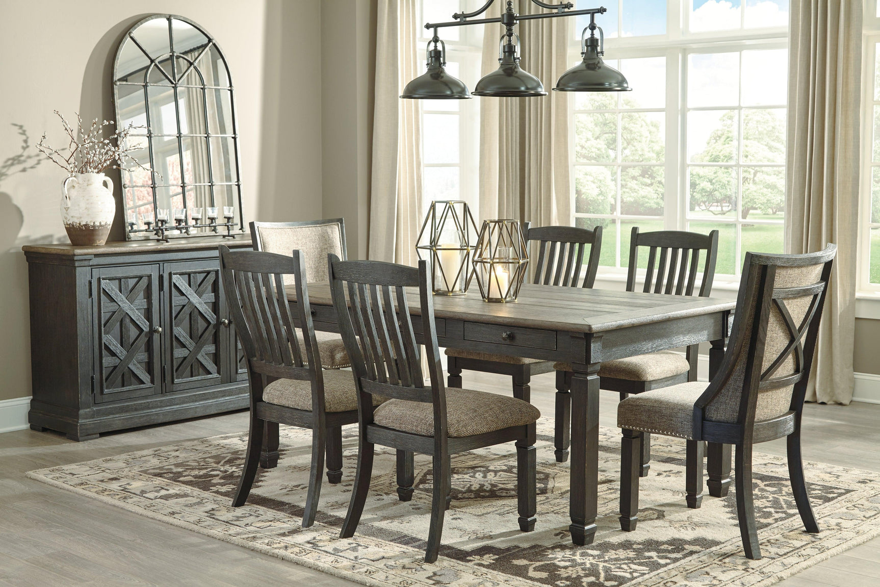 Tyler Creek dining chair close-up of fabric and nailhead trim