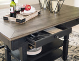 Drawer detail on dining table base for storage