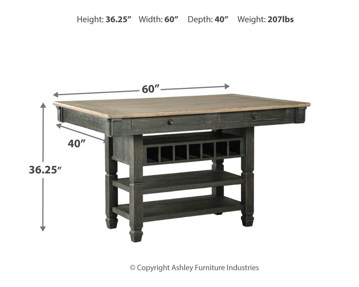 Tyler Creek dining table overall dimension illustration