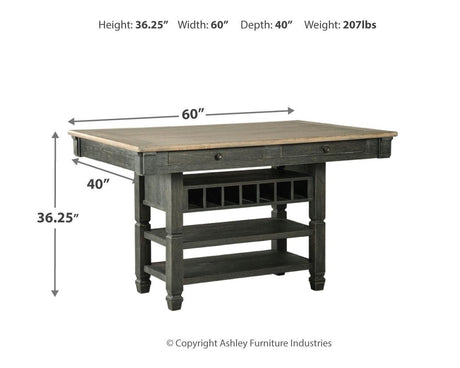 Tyler Creek dining table overall dimension illustration
