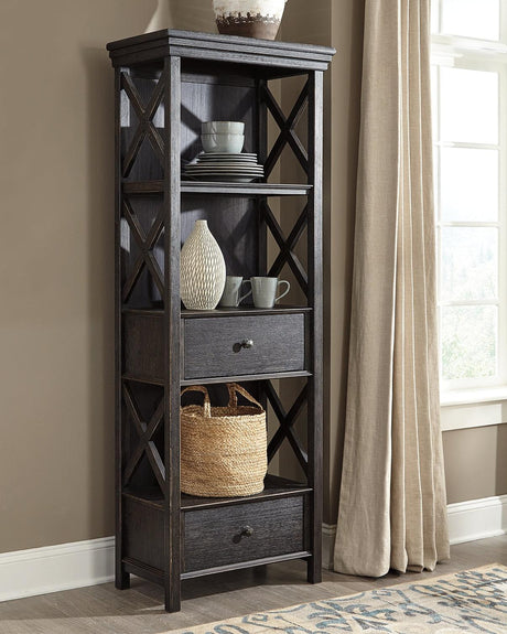 Tyler Creek Black Gray Display Cabinet angled front view