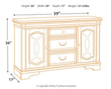 Dimensional drawing of Realyn Dining Server with measurements
