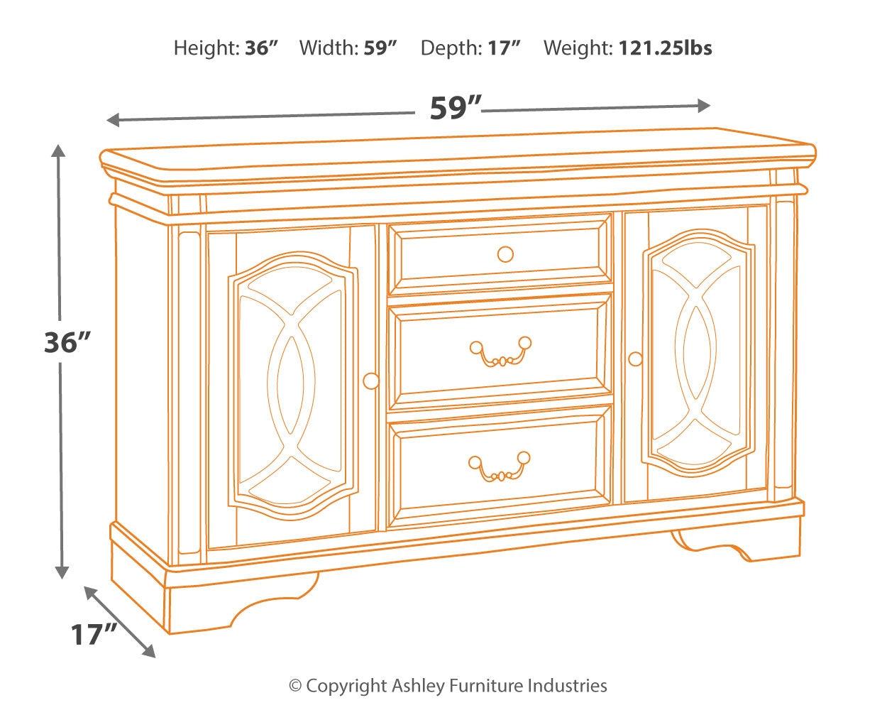 Dimensional drawing of Realyn Dining Server with measurements