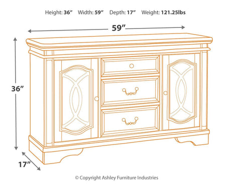 Dimensional drawing of Realyn Dining Server with measurements