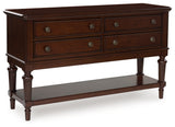 Lavinton Brown Dining Server angled view with drawers closed