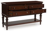 Lavinton Brown Dining Server angled view with drawers open