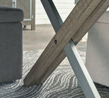 Close-up of wood and metal base detail