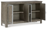 Open cabinet view of Krystanza Dining Server with adjustable shelves