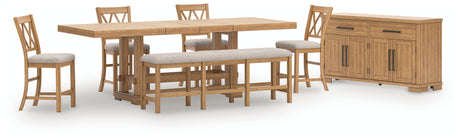 Close-up of barstools around Havonplane counter height dining table