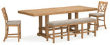 Rustic brown counter height dining table angled view