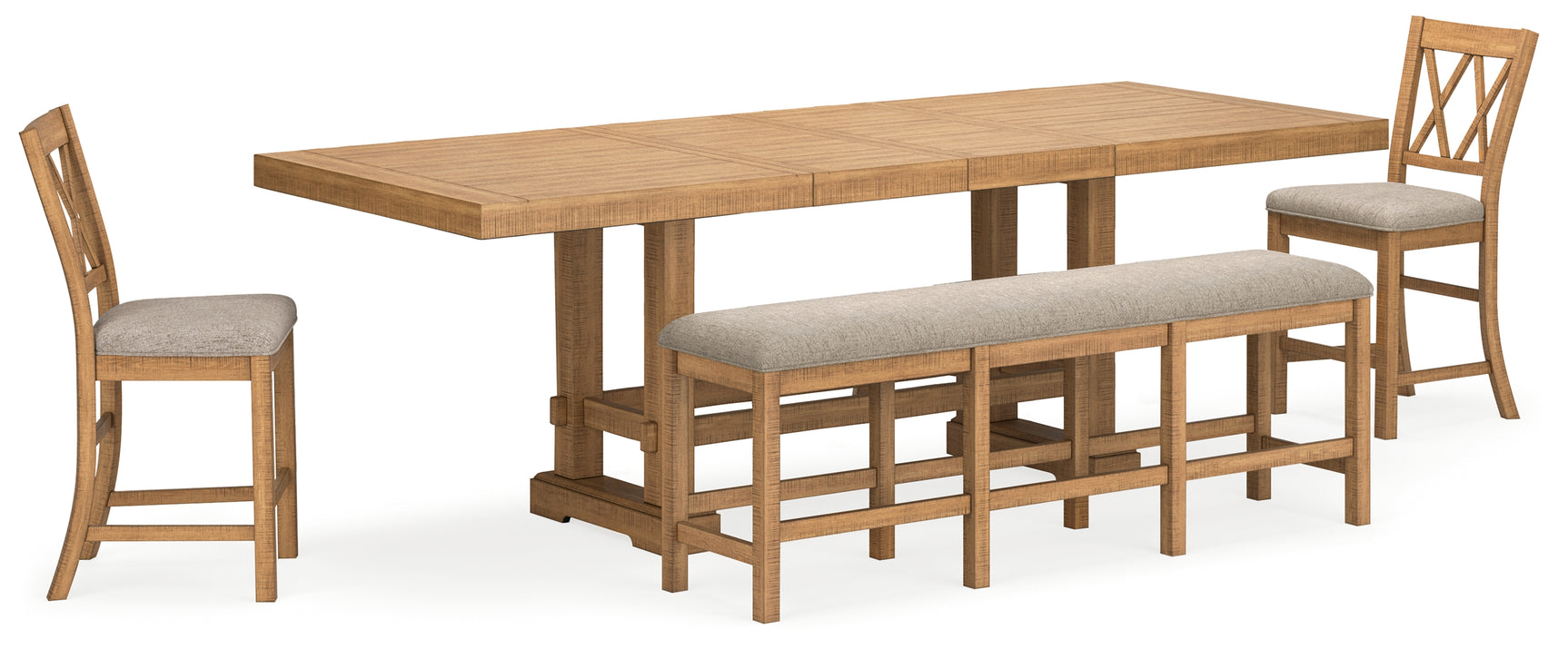 Rustic brown counter height dining table angled view