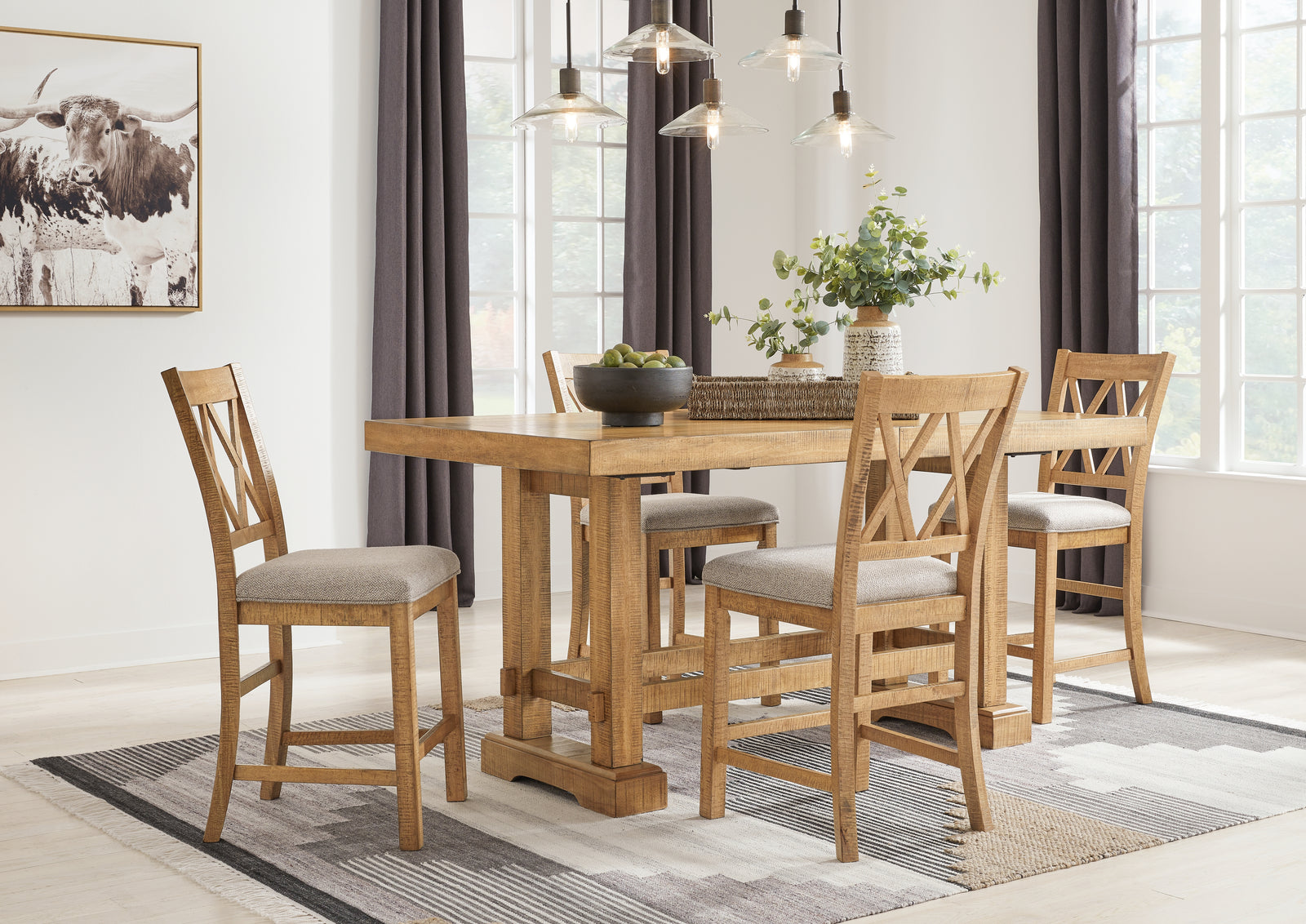 Havonplane Brown Counter Height Dining Table and 4 Barstools