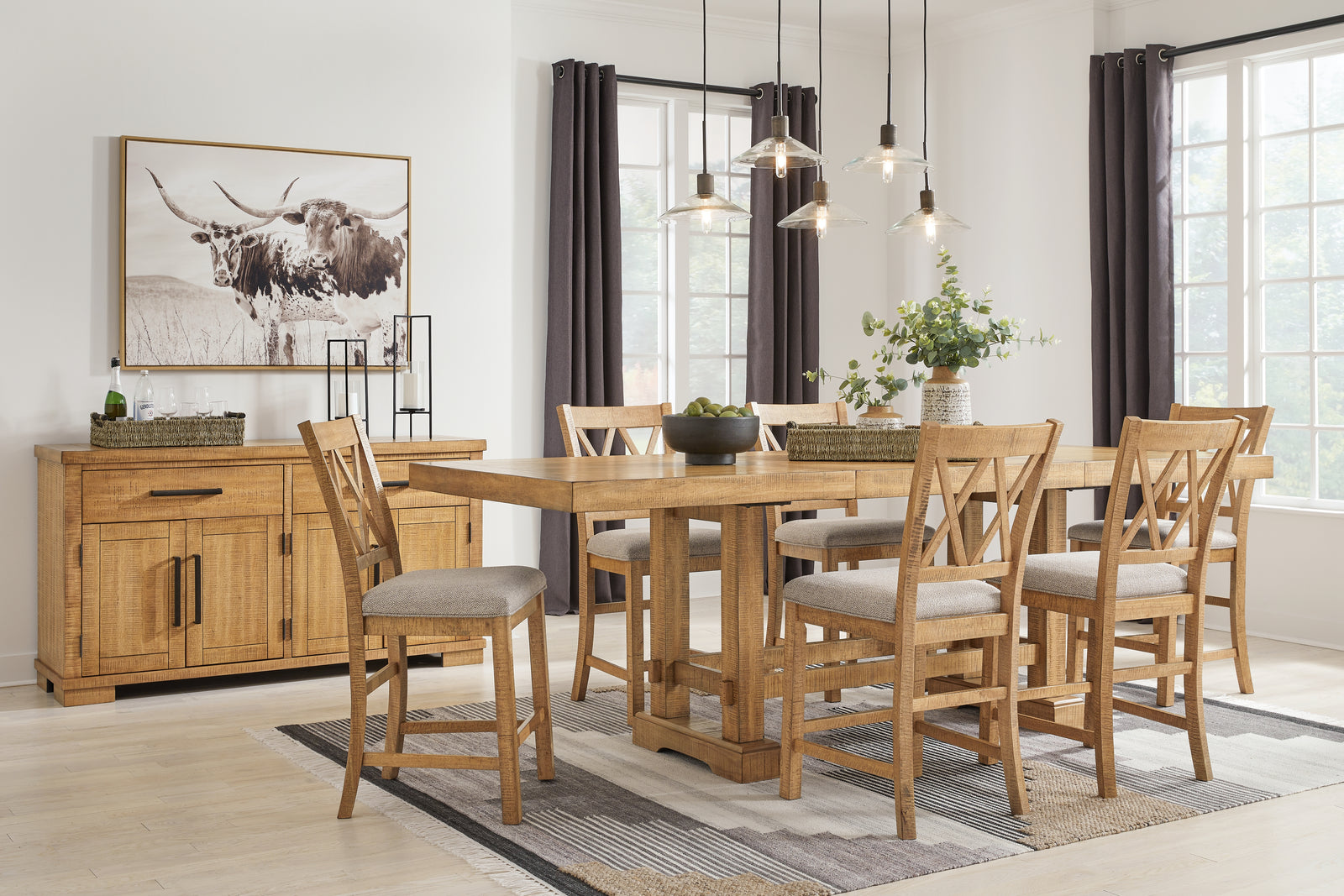Havonplane Brown Counter Height Dining Table and 6 Barstools