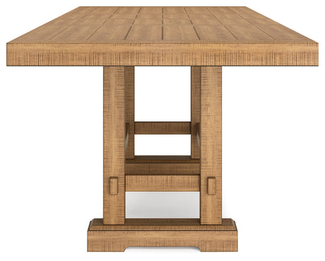 Top view of brown counter height dining table